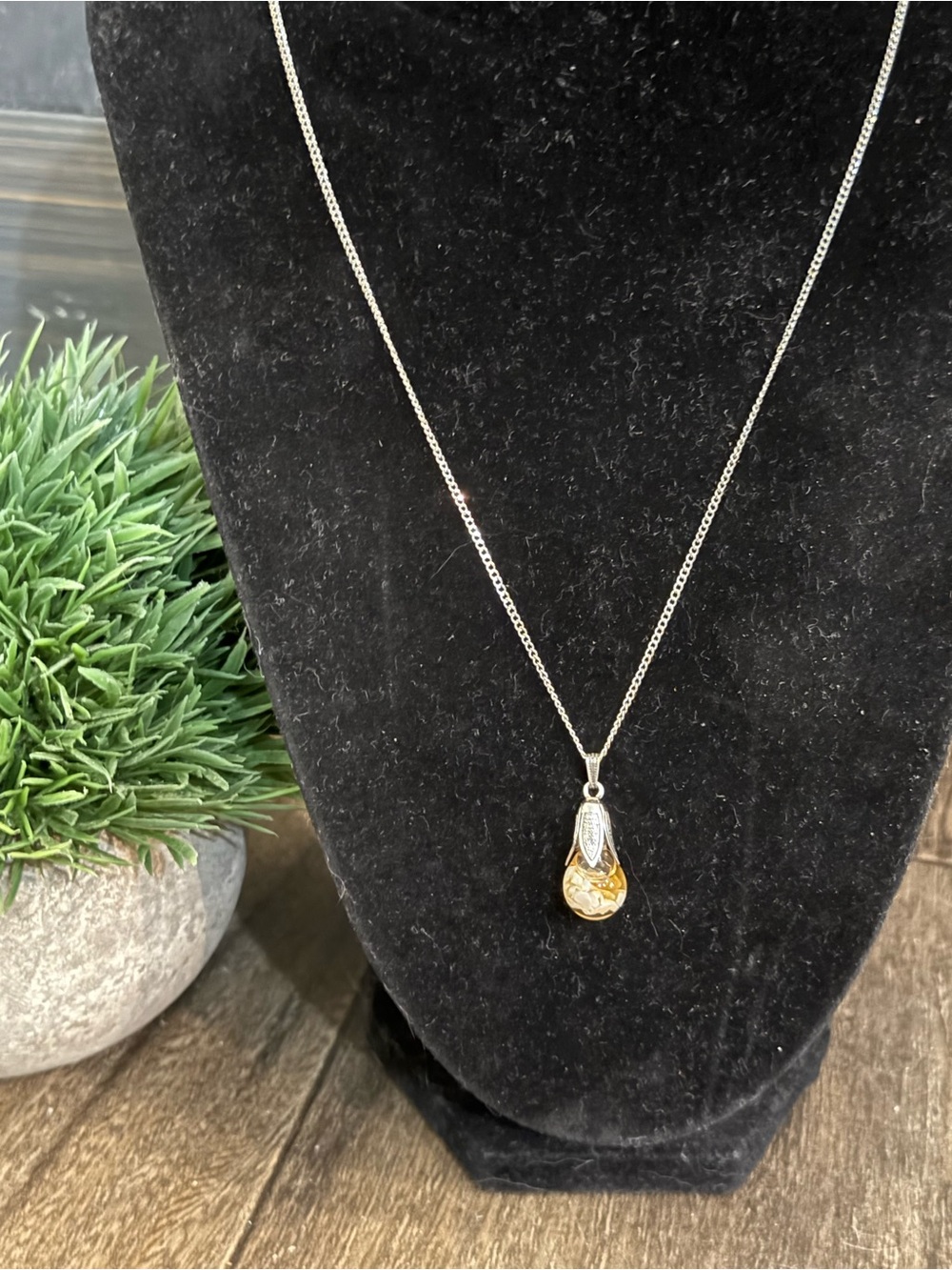 vintage sterling silver floating opal orb necklace